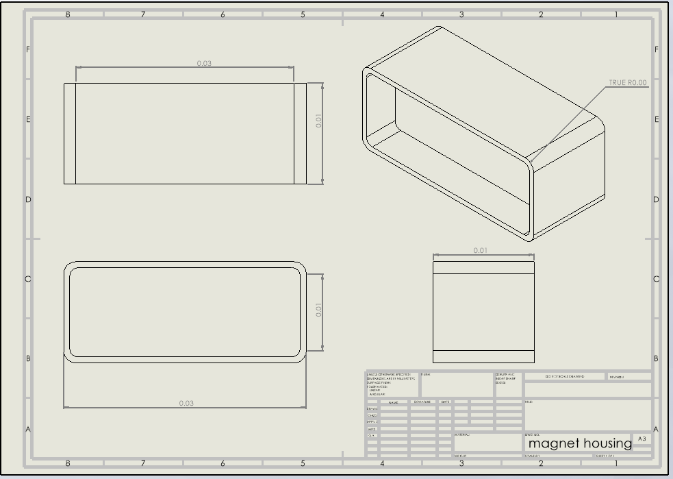 Magnet Housing CAD & Orthographic views